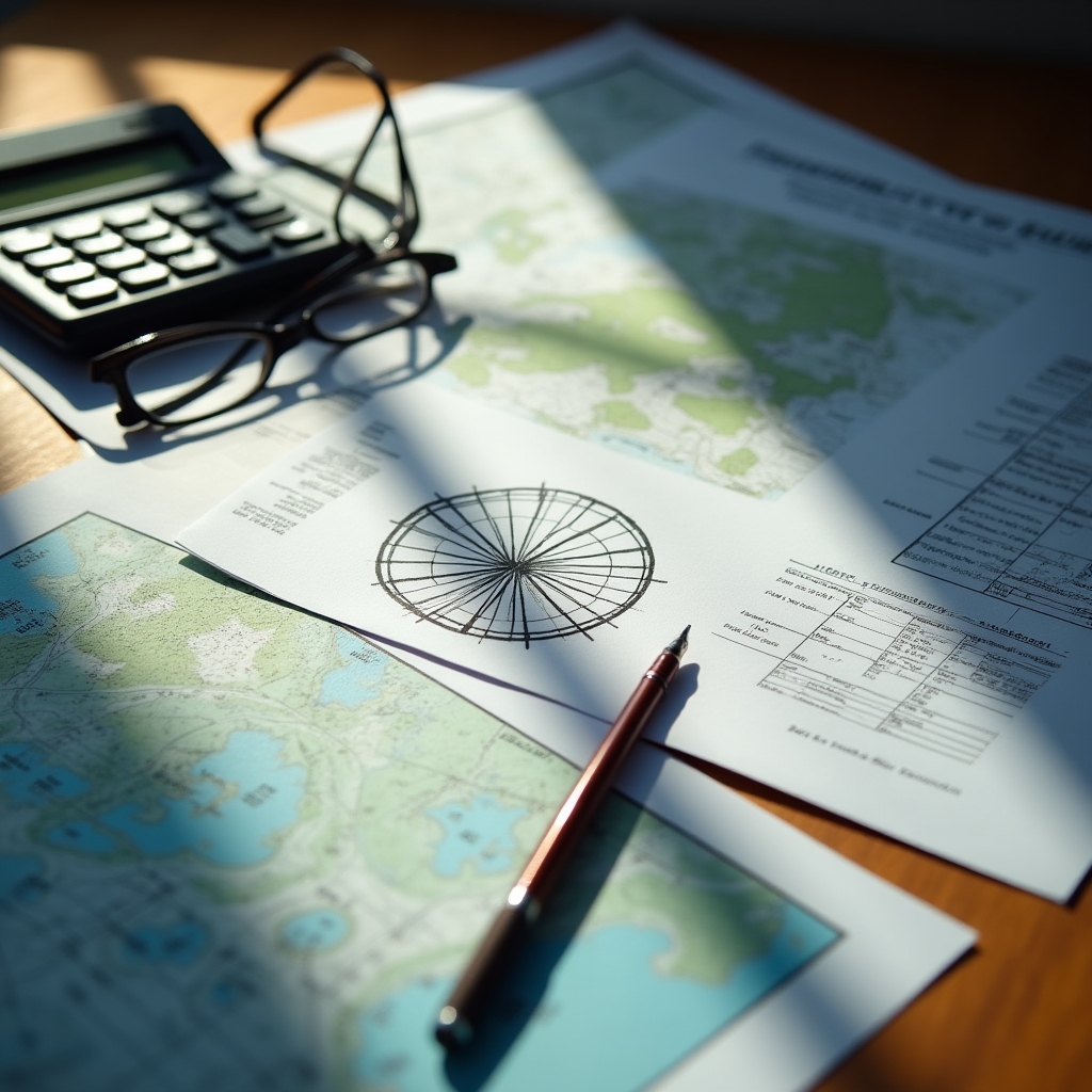 Grid interconnection diagrams and feasibility notes spread across a planning desk